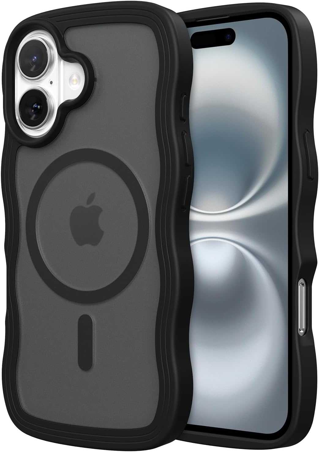 ZTOFERA for Iphone 16 Pro Magnetic Case, Wave Frame Curly Shape Translucent Slim Compatible with Magsafe Bumper Shockproof Protective Phone Cover, Pink