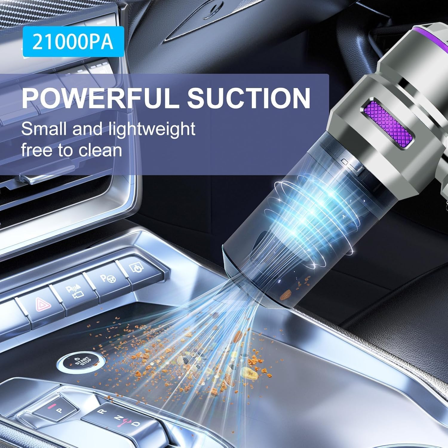 Niwniw Car Vacuum,Portable Cordless 21000Pa Powerful Hand Held Vacuum Cleaner with Brushless,4 in 1 Mini Vacuum Cleaner for Car,Home,Office,Pet(Purple)