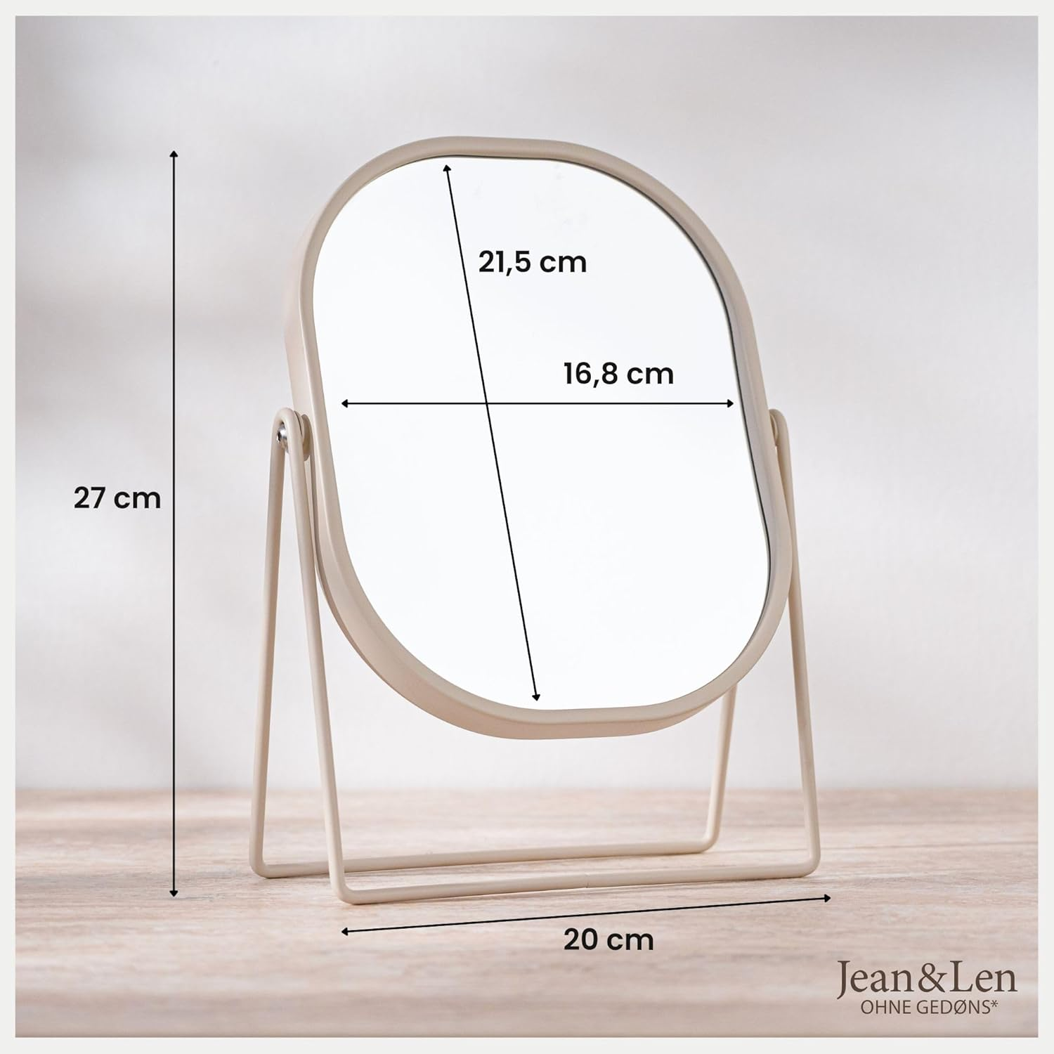 Jean & Len 20X27Cm Iron Vanity Mirror - Heavy Duty & Scratch Resistant - Matte & Stylish Finish - 3X Magnification Back - Oval Small Mirror image number 1