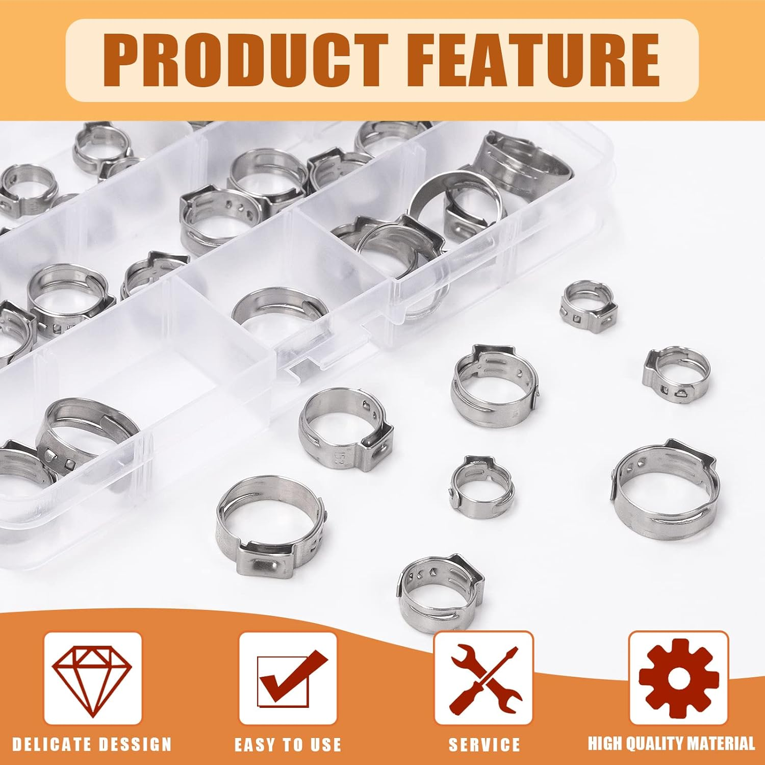 Tanstic 42Pcs 9 Inch Ear Clamp Pliers with 5 Sizes 304 Stainless Steel Single Ear Hose Clamps and PEX Tube Cutter, Pincer Crimper Tool Ear Clamp Pliers Crimper Nail Puller image number 1