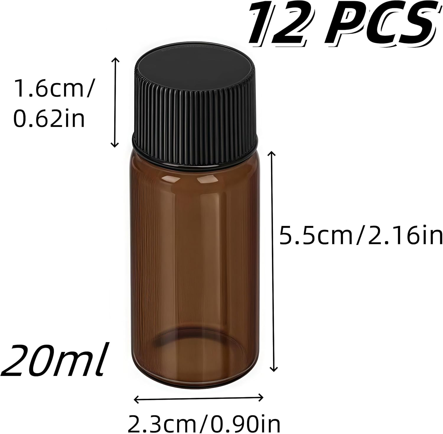 20Ml Amber Glass Vials,12 Pcs Screw Cap Beads Bottles,Bottle Test Tubes,Sample Vials,Containers Flat Test Tubes Solid Bottle, Refillable Empty,For Essential Oils, Perfume, Leak Proof Travel(Brown) image number 1