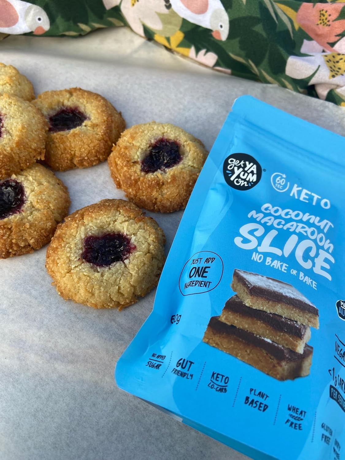 Get Ya Yum on 60 Second Coconut Macaroon Slice NO BAKE or BAKE 300G: NO SUGAR ADDED, LOW CARB, GLUTEN FREE, 1G CARB per SLICE, PLANT BASED, VEGAN FRIENDLY, MAKES 20 SLICES image number 2