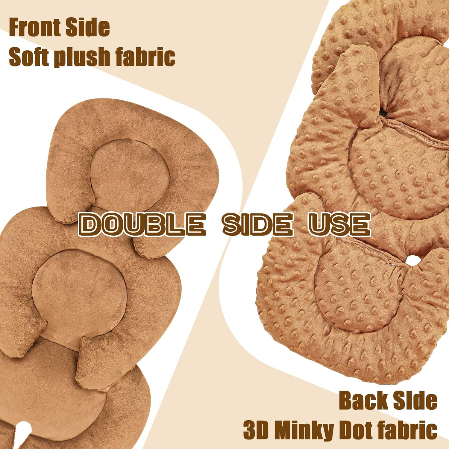 GFU Infant Car Seat Insert Head and Body Support, Reversible Newborn Insert for Carseat with Strap Pads, Soft Stroller Cushion Pillow Insert for Boys and Girls, Fits for Stroller, Swing, Brown image number 5