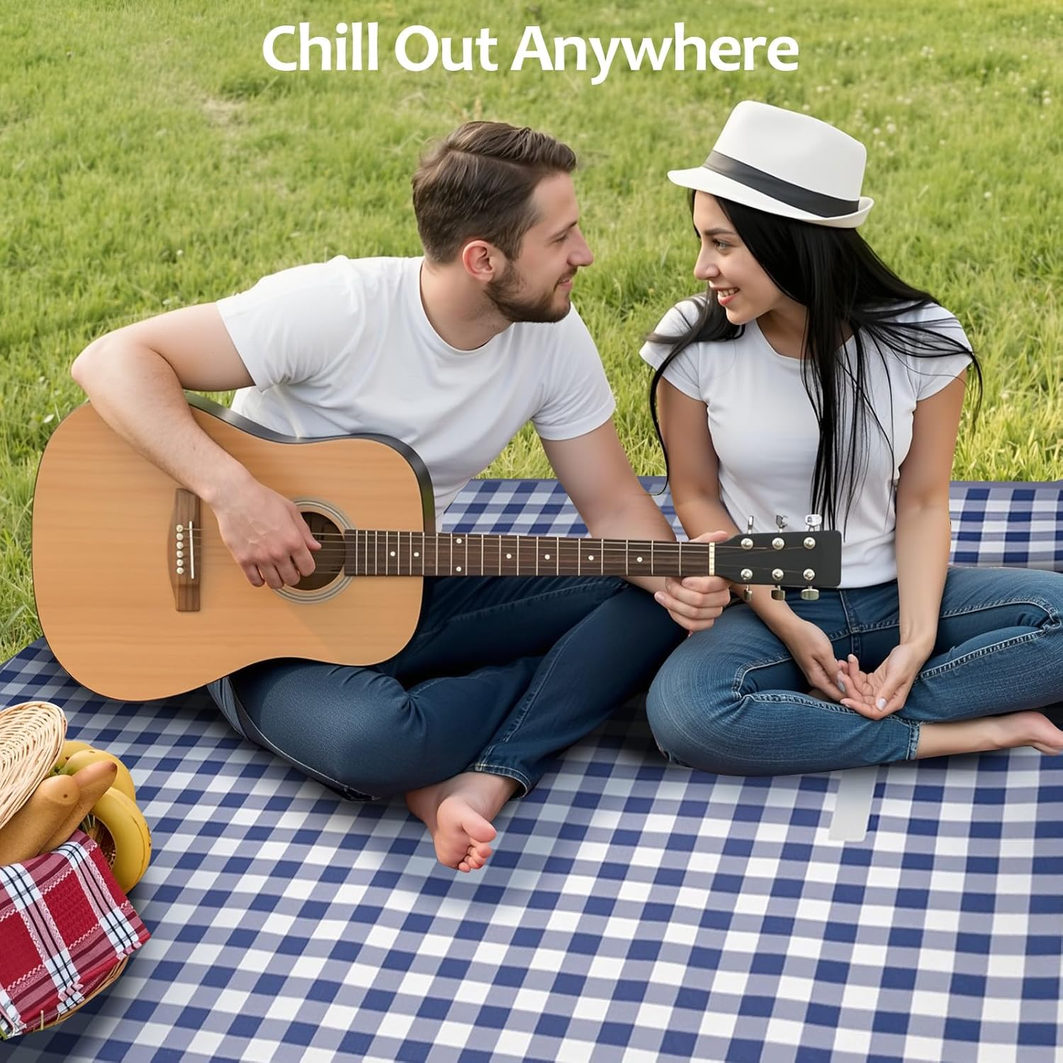 Waterproof Picnic Blankets, 150X200Cm Picnic Mat Outdoor Portable Travel Camping Striped Blue and Green - Blue image number 2