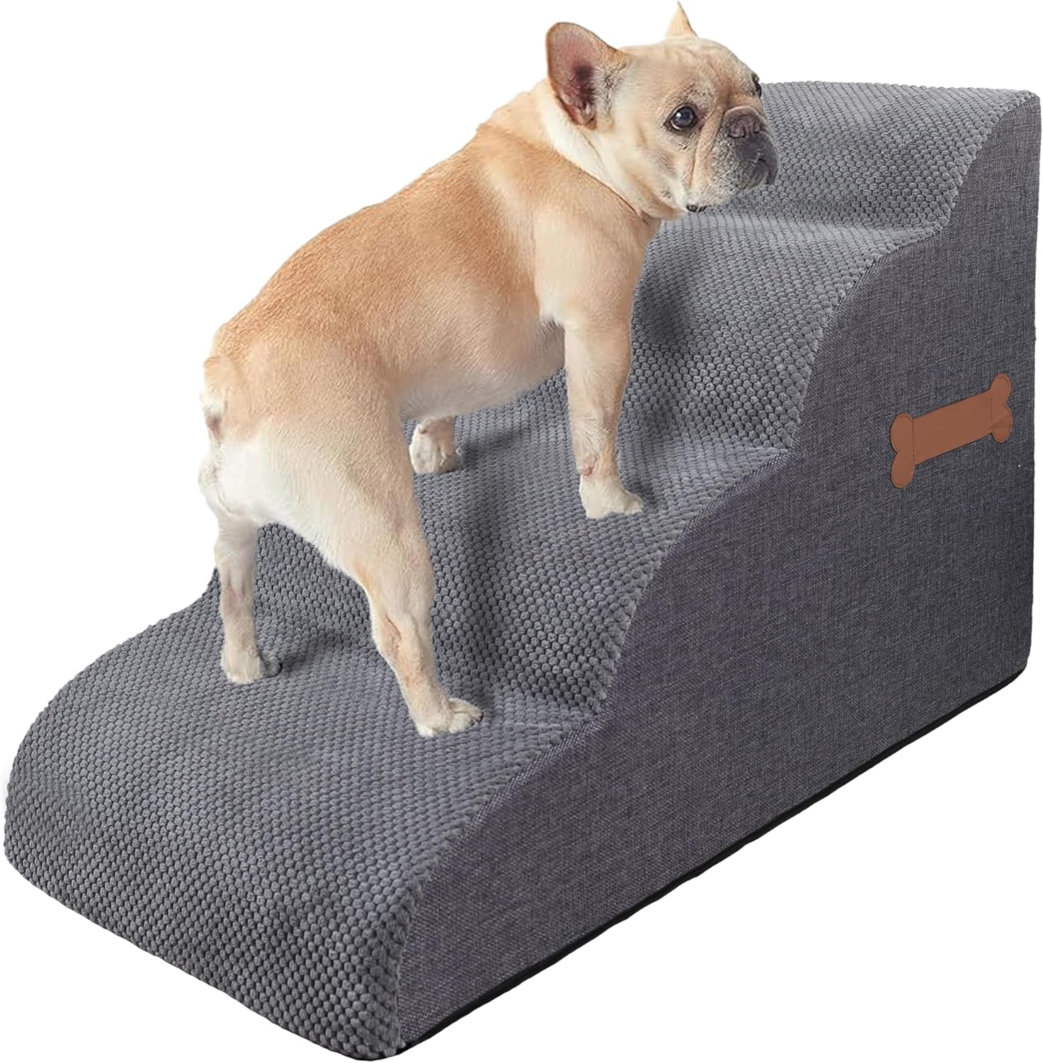 Dog Stairs Ramp for Small Dog, 3-Tiers Dog Steps Suitable for Bed and Couch,Non-Slip Pet Stair for Small Dog Cat and Elderly, Injured Pets, Removable Washable Cover (Grey, 4-Step H:45CM, 4) image number 7
