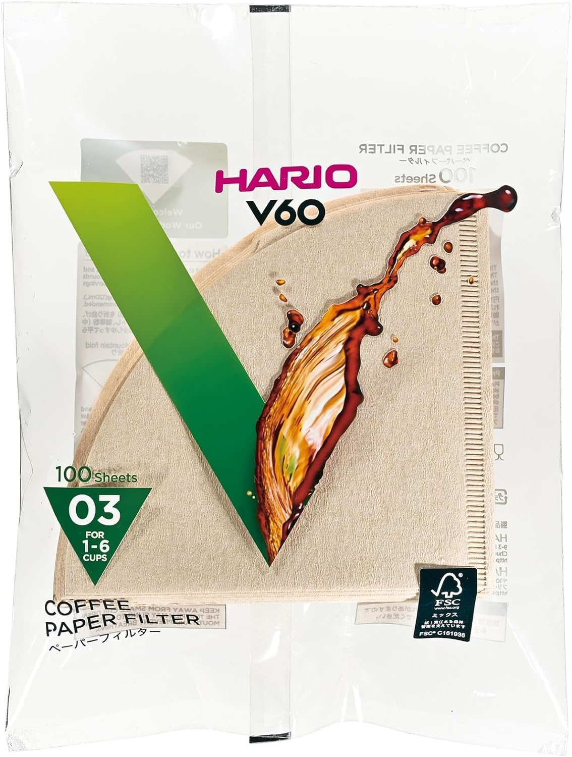 Hario V60 Paper Coffee Filters Single Use Pour over Cone Filters Size 01 Natural, 100 Count