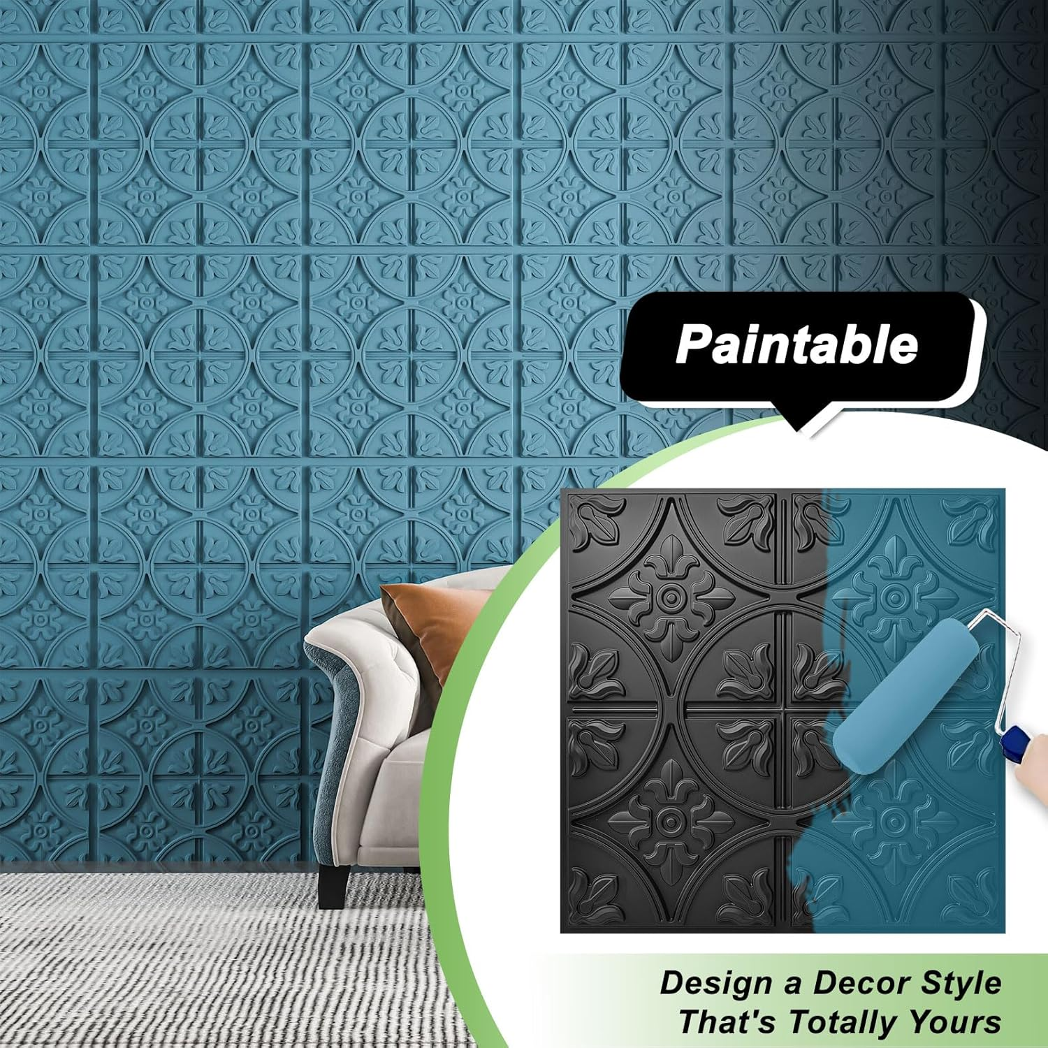 Art3D PVC Drop Ceiling Tiles, Easy Glue-Up Panels for Ceilng, Wall Decoration, 60X60 CM, 12 Pcs, Black image number 6