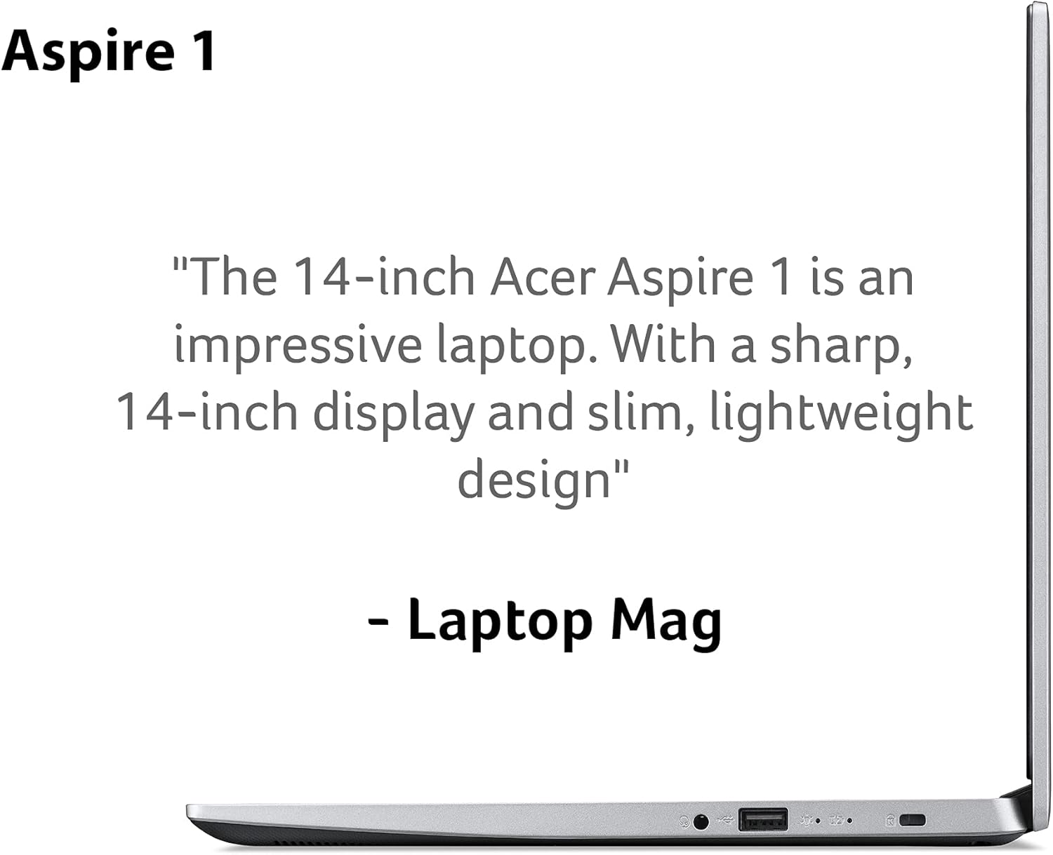 Acer Aspire 1 A114-33 14 Inch Laptop - (Intel Celeron N4500, 4GB, 64GB, Full HD Display, Microsoft Office 365, Windows 11 in S Mode, Silver) image number 2