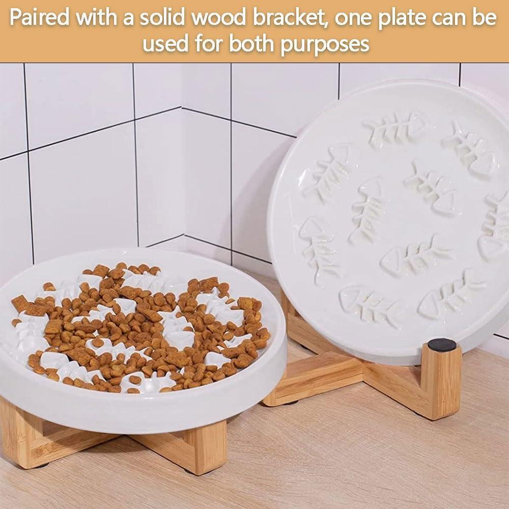 Ceramic Raised Slow Feeder Bowl with Stand for Cats and Small Dogs, Elevated Pet Bowl for Healthy Eating, Prevents Choking and Black Chin, Slow Feed Solution image number 5