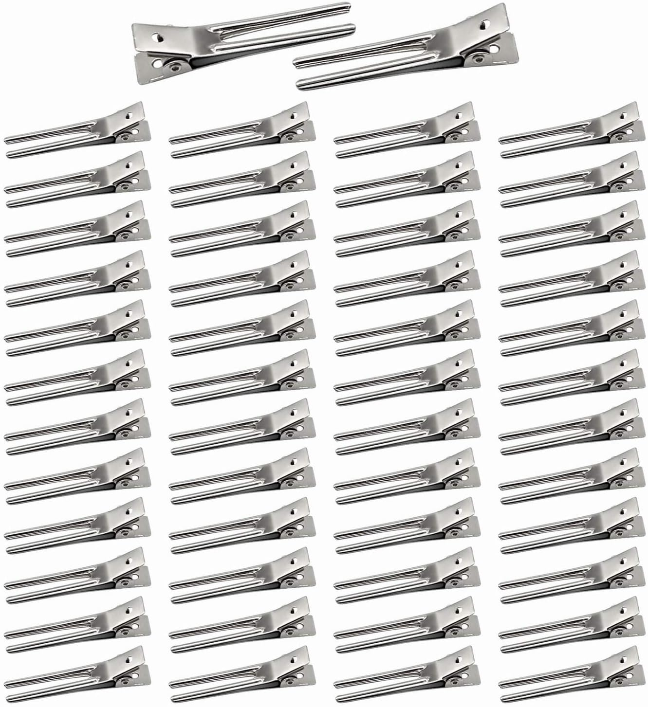 50Pcs Hairdressing Double Prong Curl Clips, 1.8Inch Curl Setting Section Hair Clips Metal Alligator Clips Hairpins for Hair Bow Great Pin Curl Clip Styling Clips for Hair Salon Barber (Silver) image number 5