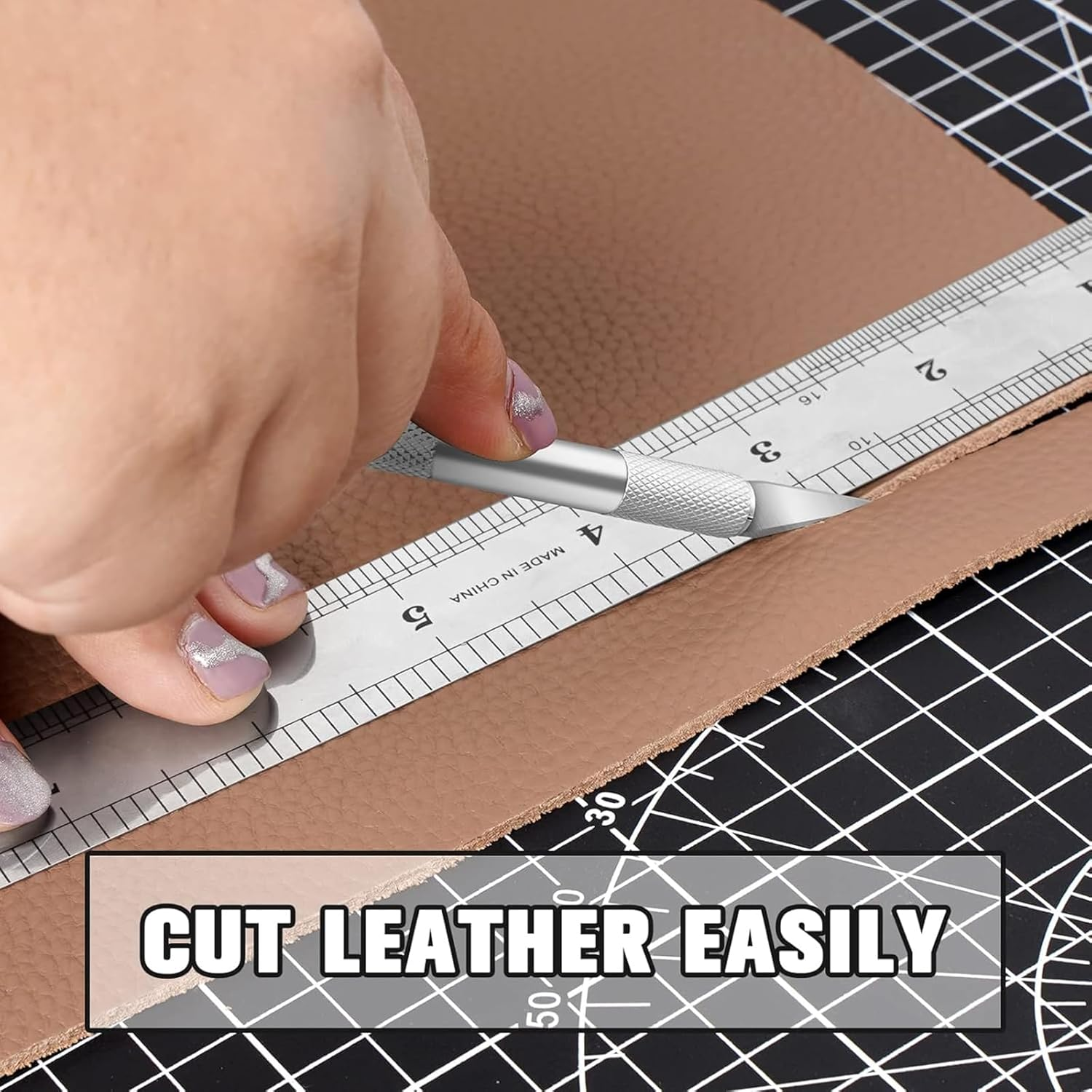 2 Pcs Craft Hobby Knife Set, Exacto Art Knife for Fondant, Precision Knife for Crafts, Leather with 10 Pcs Stainless Steel Blade Kit (Black and Silver) image number 6