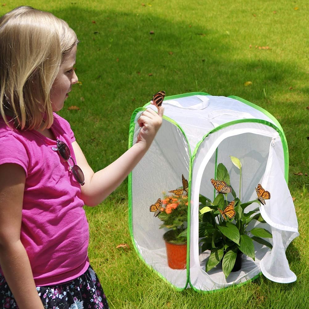 Professional Butterfly Habitat Insect Cage 15.7 X 15.7 X 23.6 Inch Caterpillar Enclosure Pop-Up Polyester Bottom for Easier Clean image number 1