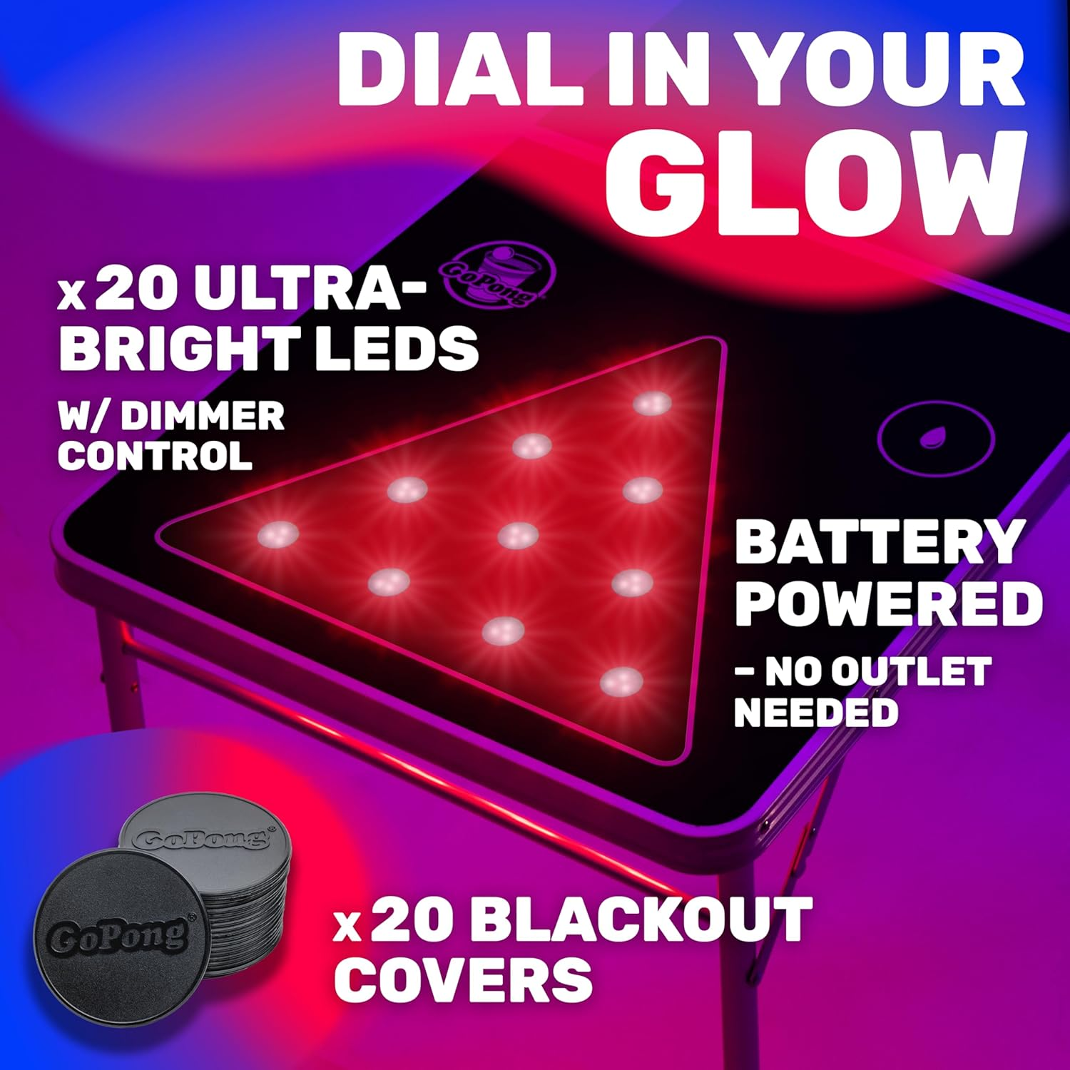 Gopong 8 Ft Foldable Beer Pong Table with LED Lights - Regulation Size Portable Pong Table with 6 Balls image number 2