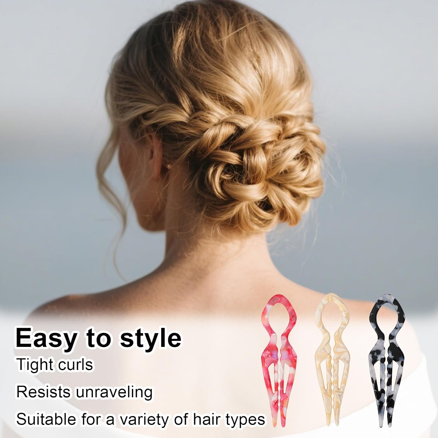 Fukaisu 3Pcs French Hair Pins for Women, Magic Acetate Hair Clips U-Shaped Hairpins for Women Buns Thick Fine Long Curls Styling Accessories White Elephant Present (3 Colors) image number 5