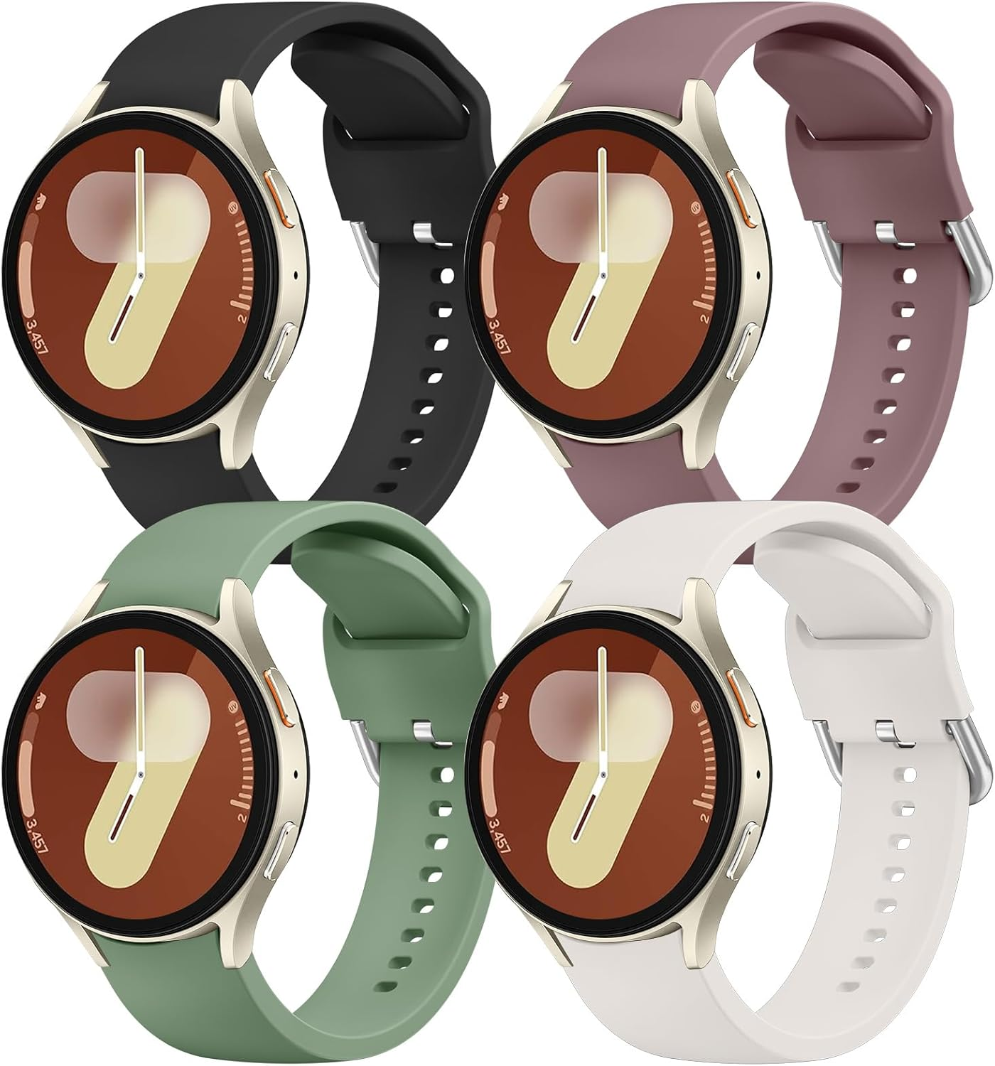 [4 Pack]Silicone Bands for Samsung Galaxy Watch 7 Bands/Samsung Galaxy Watch 7/FE/6/6 Classic/5/5 Pro/4 Women Men, 20Mm Soft Comfortable Adjustable Sports Replacement Strap