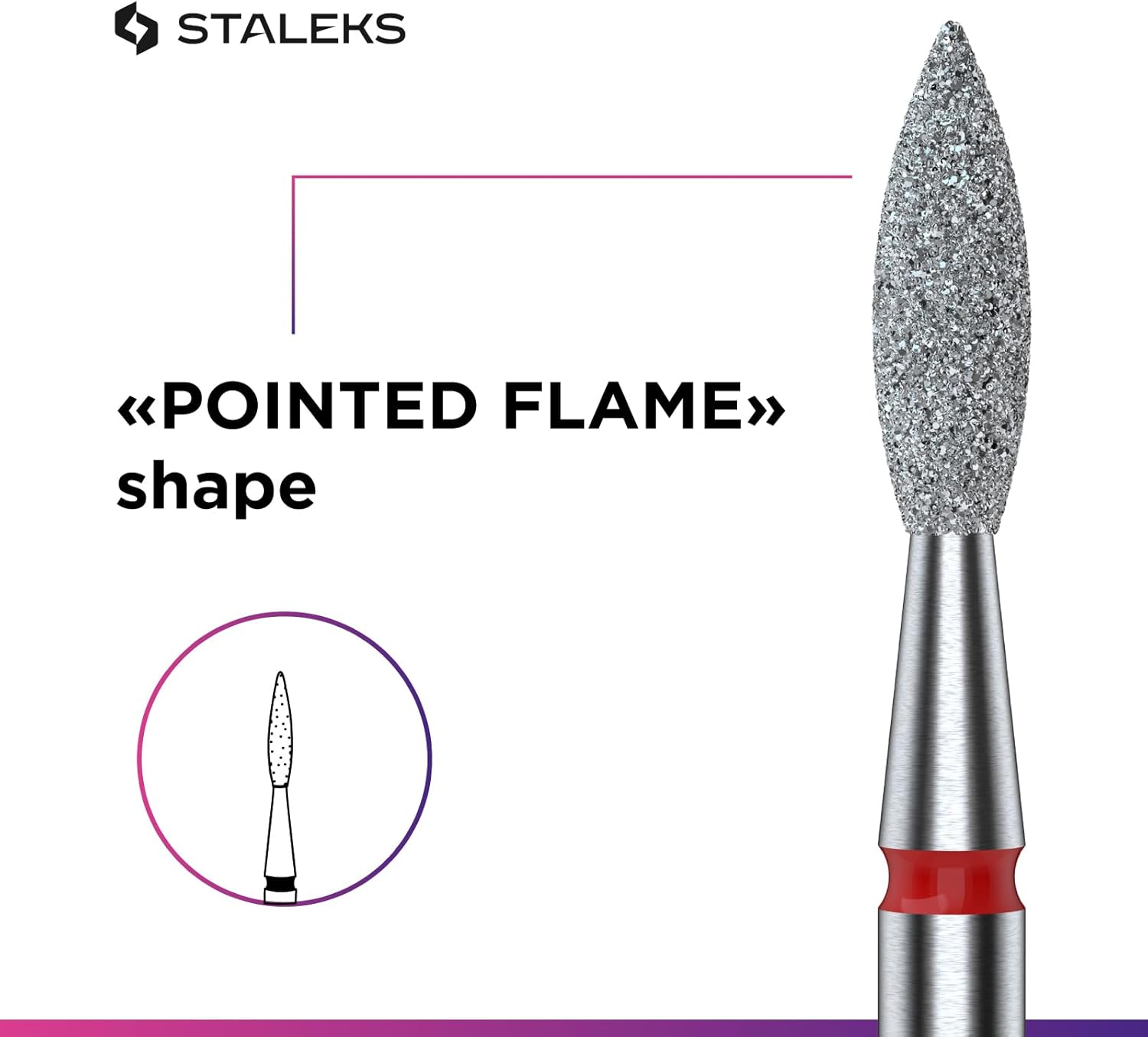 STALEKS PRO Expert Diamond Nail Drill Bit (Pointed Flame, Red, 2.3Mm Head / 8Mm WP) &ndash; Soft Abrasiveness for Delicate Cuticle & Sidewall Processing in Hardware Manicure/Pedicure image number 2