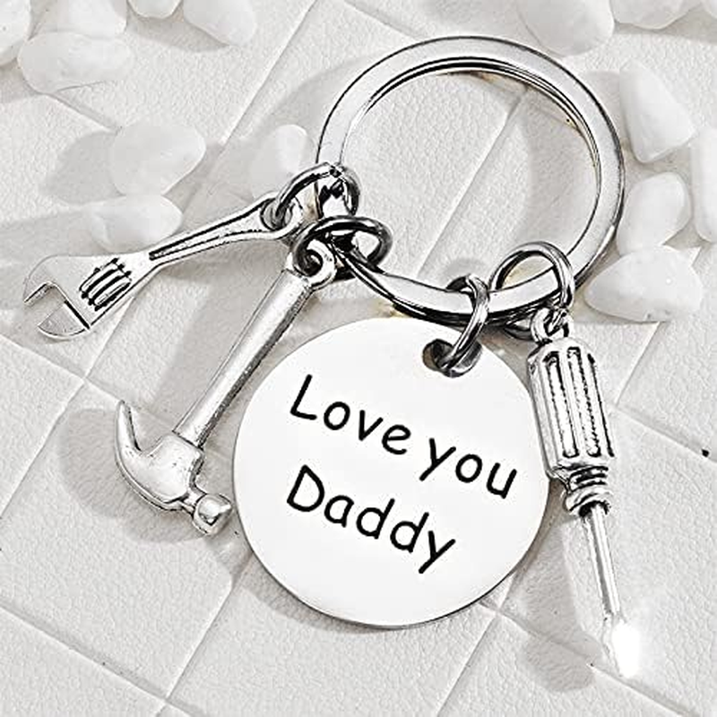 Dad Christmas Birthday Gifts Keychain from Daughter Son Love You Daddy Keyring for Dad Father Stepdad Daddy from Kids Stepdaughter Stepson Funny Keychains image number 2