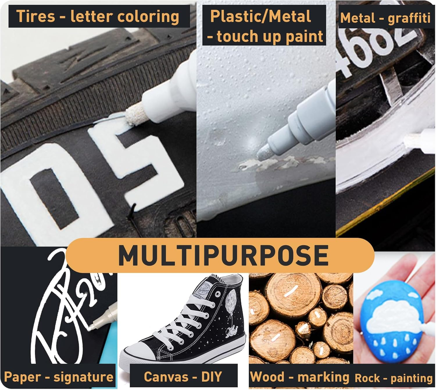 SELEAD Tire Marker White - 8 Pack Paint Pens for Car Tires Lettering, Premium Professional Oil-Based Ink, Waterproof Non-Fading Permanent Markers image number 1