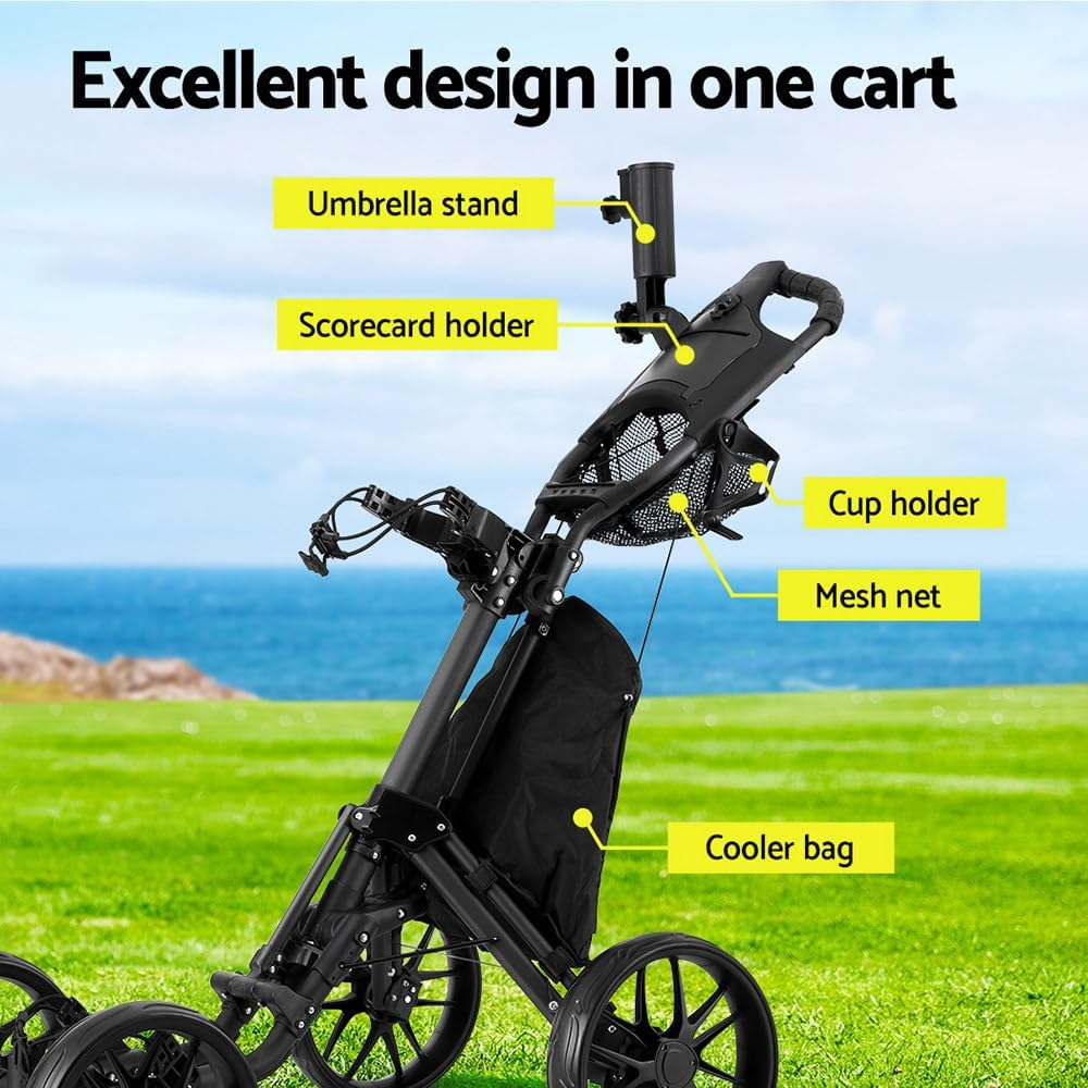 Everfit Golf Buggy Foldable Trolley Golf Cart Wheels Umbrella Bottle Holder image number 1