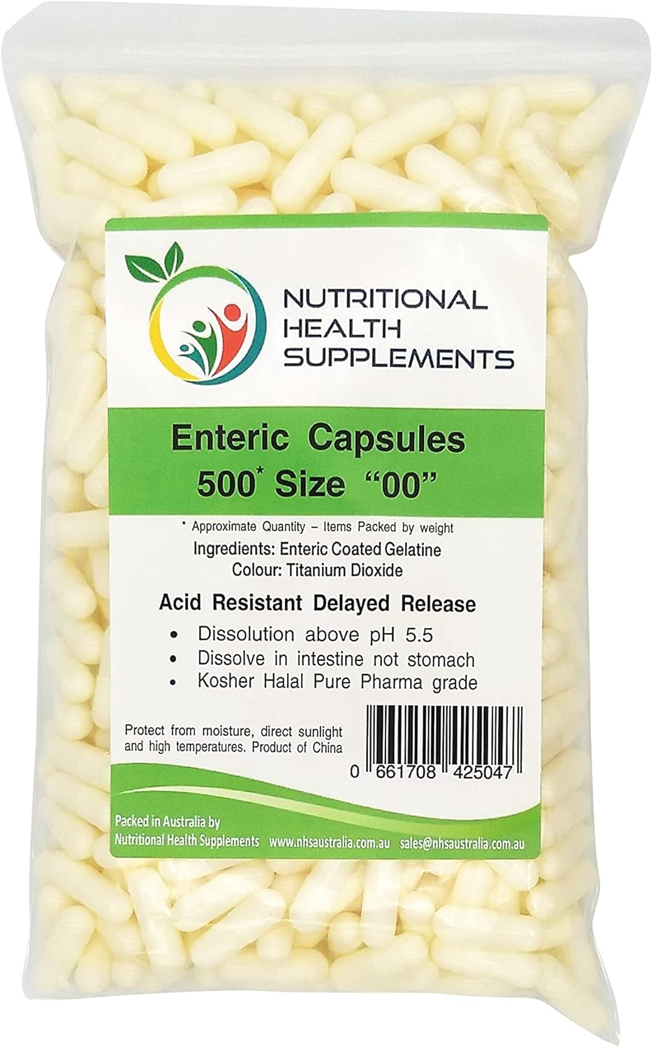 500 Size 00 Enteric Coated Delayed Release Capsules Caps Pill Gelatin - White image number 3