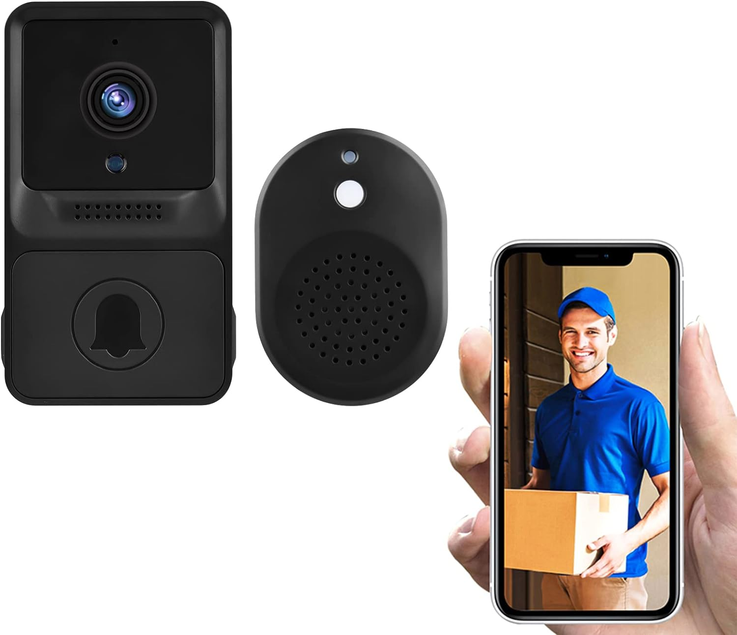 Domary 1080P High Resolution Visual Smart Security Doorbell Camera Wireless Video Doorbell with IR Night Vision 2-Way Audio Real-Time Monitoring