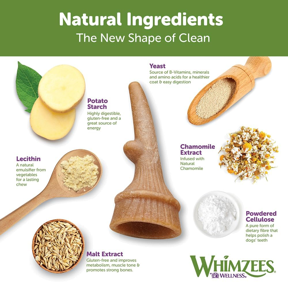 WHIMZEES Antler Dental Dog Treats, Bulk Box, Large (18-27Kg Dogs), Natural Daily Dental Chews (22 Count)