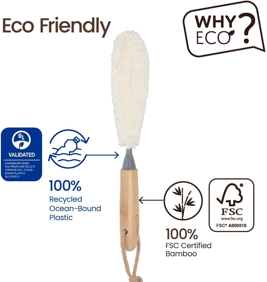 Eco Basics Stemware Brush &ndash; Scratch-Free Hydrophobic Foam, Ocean-Bound Plastic & FSC Bamboo Handle, Perfect for Glassware & Delicate Items, Quick-Drying, Easy Grip, 30X5Cm
