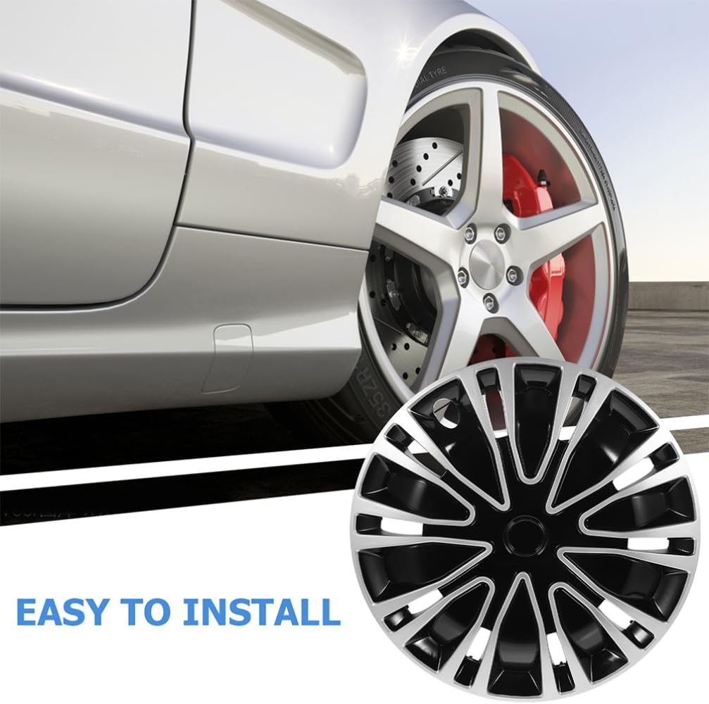 GLEAVI 14 Inch Hubcaps Wheel Cover Black & Silver Universal Wheel Rim Cover Wheel Covers Exterior Accessories for Most Cars image number 6