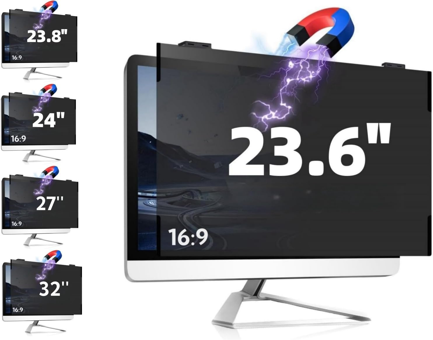 Magnetic 23.6 Inch Computer Screen Privacy Shield, Privacy Screen Filter for Frameless Monitor Widescreen 16:9 Aspect Ratio, Blue Light Protector, Anti-Spy & Anti-Scratch (23.6 Inch) image number 1
