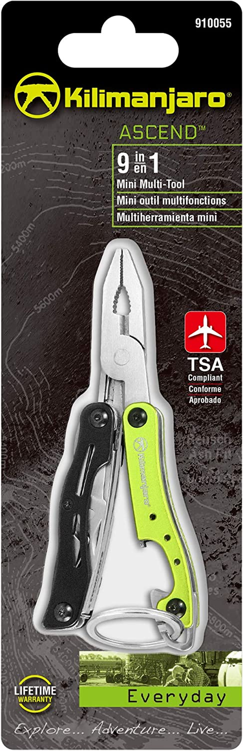 Kilimanjaro 910055 Ascend 9 in 1 Multi-Tool -With TSA Compliant, Long Nose Pliers, Wire Stripper, Bottle Opener, Scissors, Phillips and Slotted Screwdriver, Single Cut File, Tweezers, Key Chain image number 3