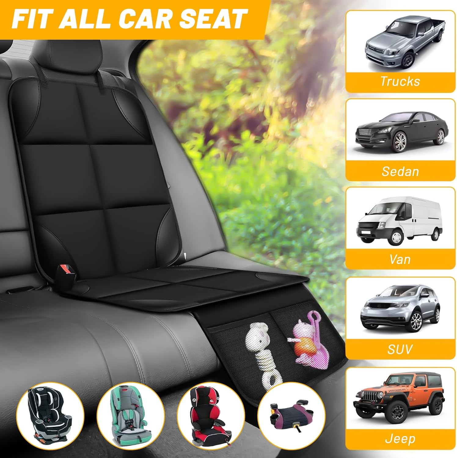 AUSELECT Back Car Seat Organiser for Kids - 2 Pack Car Storage Organizer Backseat Protectors X-Large 60X45Cm, 2 Pocket Seat Back Kick Mats Cover for Vehicles to Protect from Dirt, Mud & Scratches image number 4