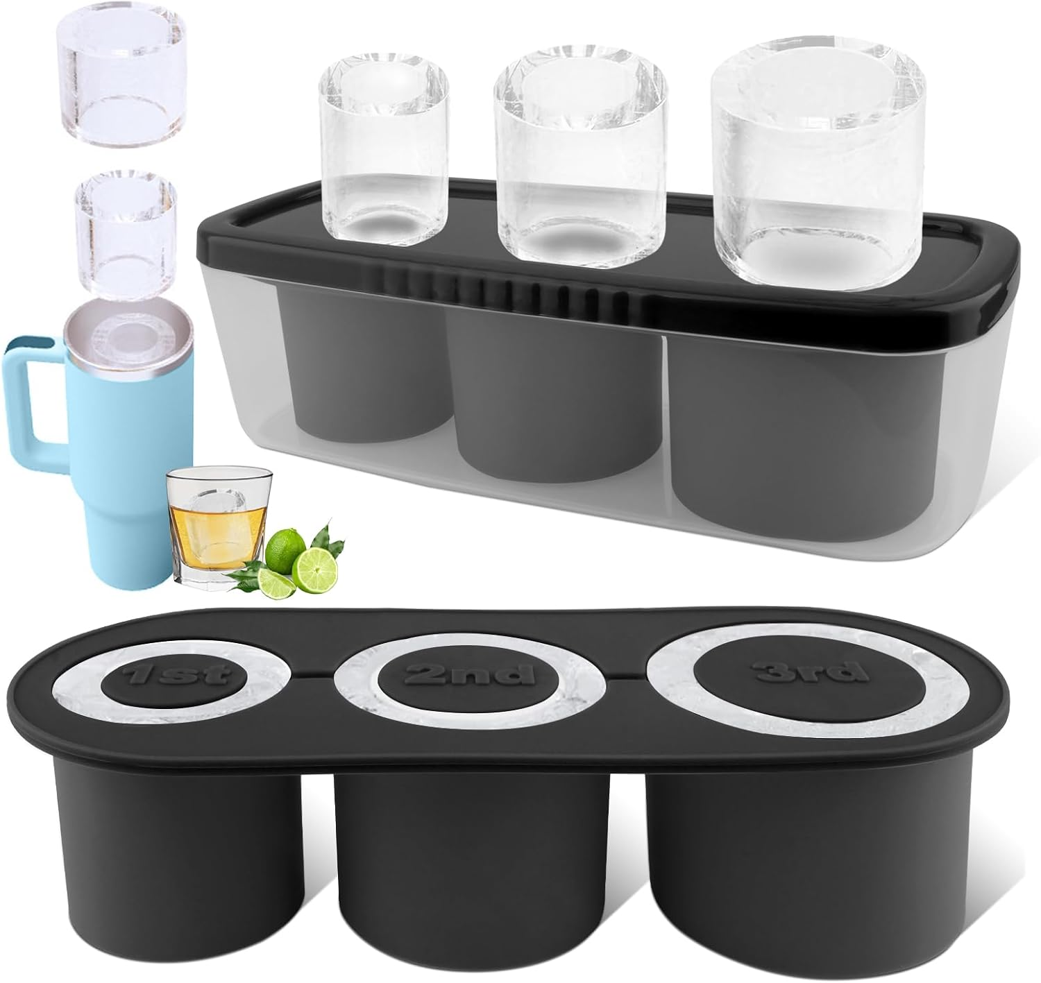 Tcamp Tumbler Ice Mold, Ice Cube Tray with Lid and Bin for 30-40 Oz Tumbler Cup, Silicone Ice Cube Molds for Chilling Cocktails, Whiskey, Drinks, Coffee, Tea, Ice Maker (Brown)