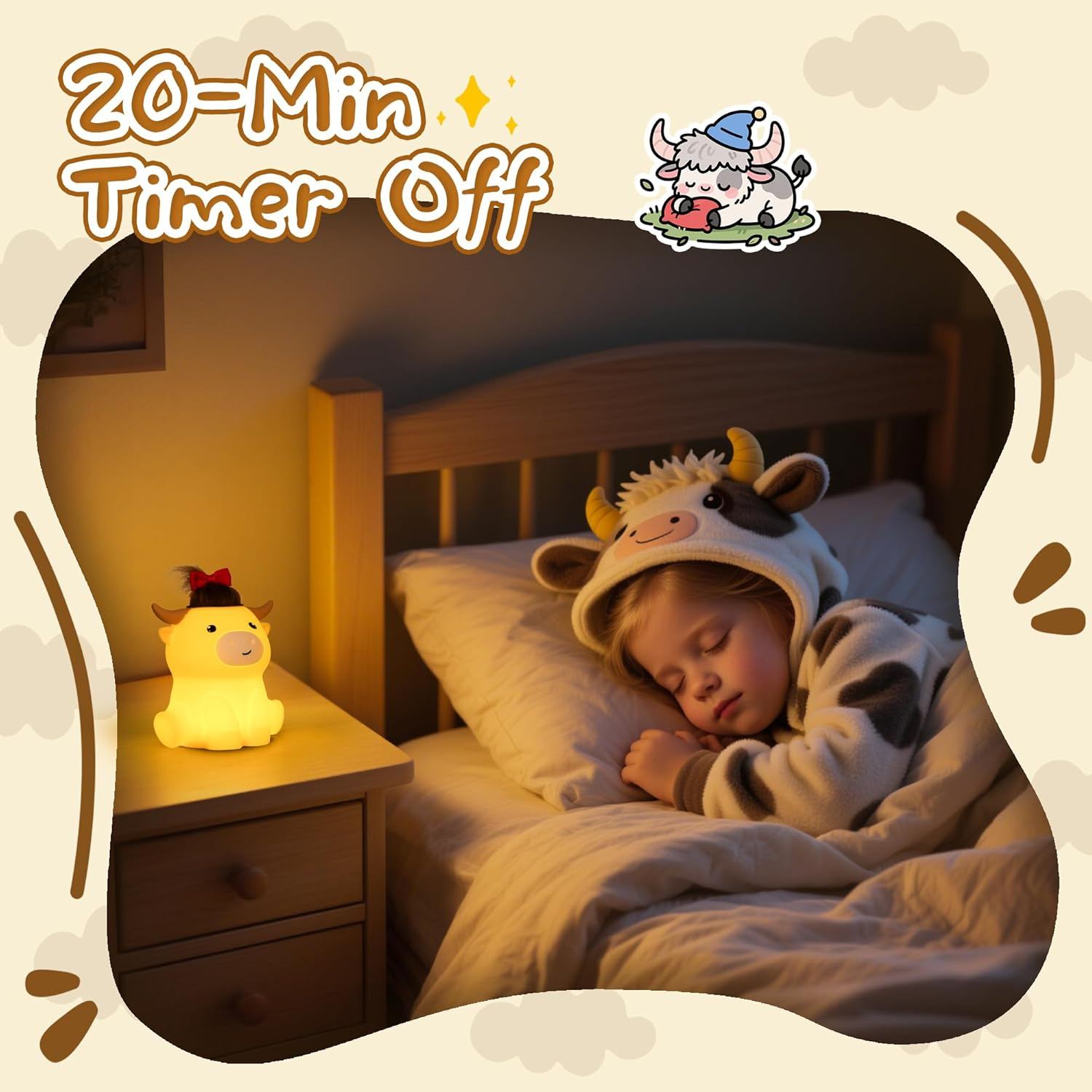 Yuandian Highland Cow Night Light, Squishy Silicone Lamp. Rechargeable, Dimmable with Timer, Touch Control for Bedside, Gift Nightlight for Breastfeeding Toddler Baby Kids (No Accessories Included) - Highland Cattle image number 3