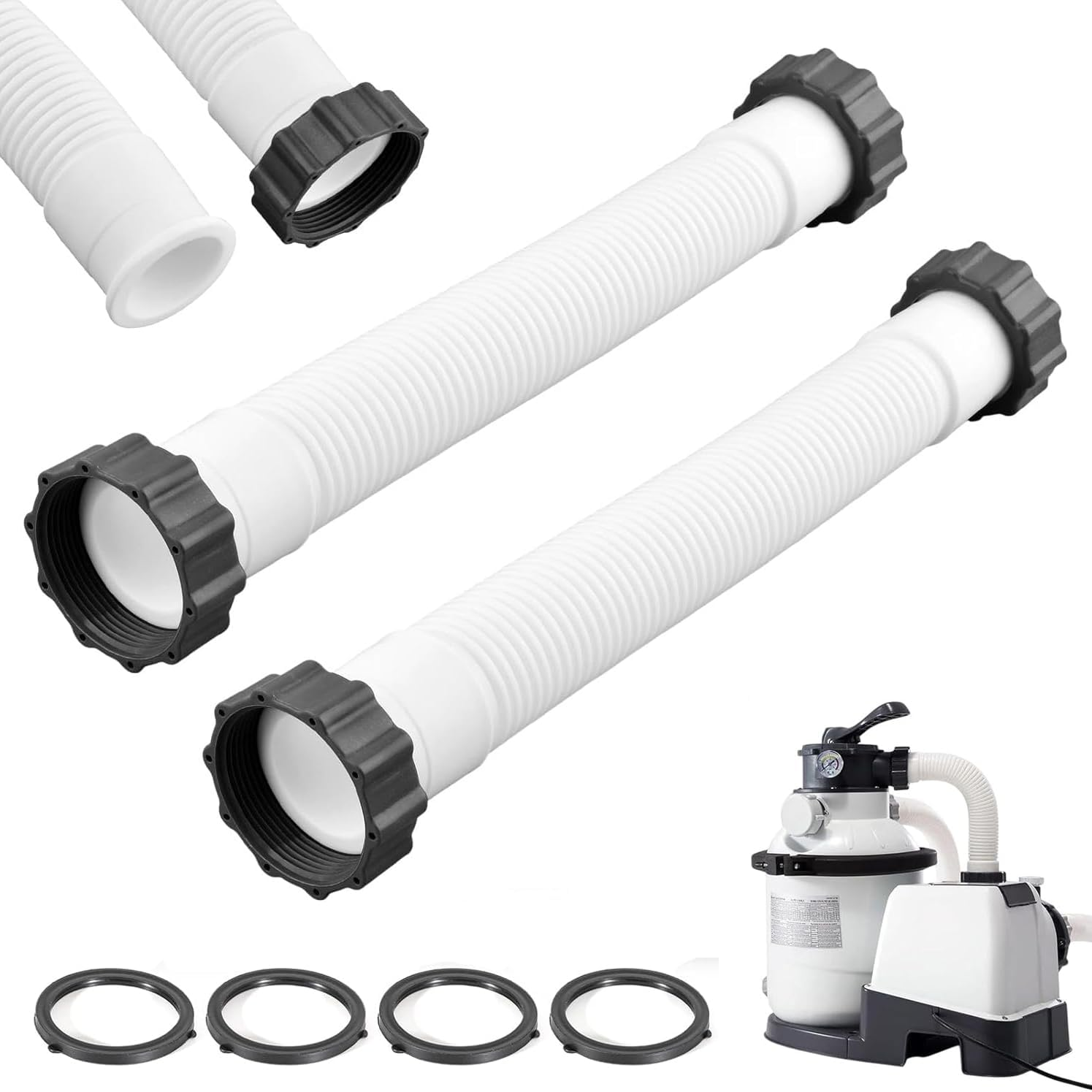 2 Pcs 40 Cm Swimming Pool Hose, Pool Pump Replacement Hos, 1.5 Diameter Easy to Install Accessory Pool Hose with Nut for above Ground Pools, Filter Pumps image number 1