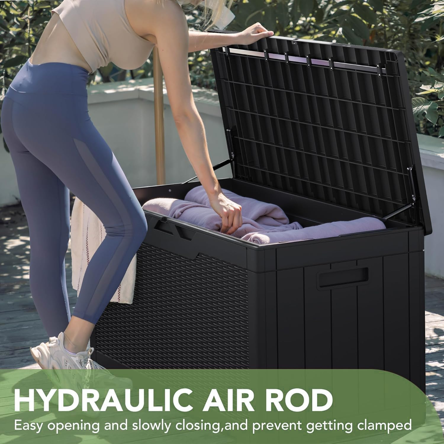 378L Waterproof Resin Storage Box Large Lockable Deck Box for Outdoor Cushions & Garden Tools, Patio Furniture Container, Bench Seating (Black) - Grey image number 5