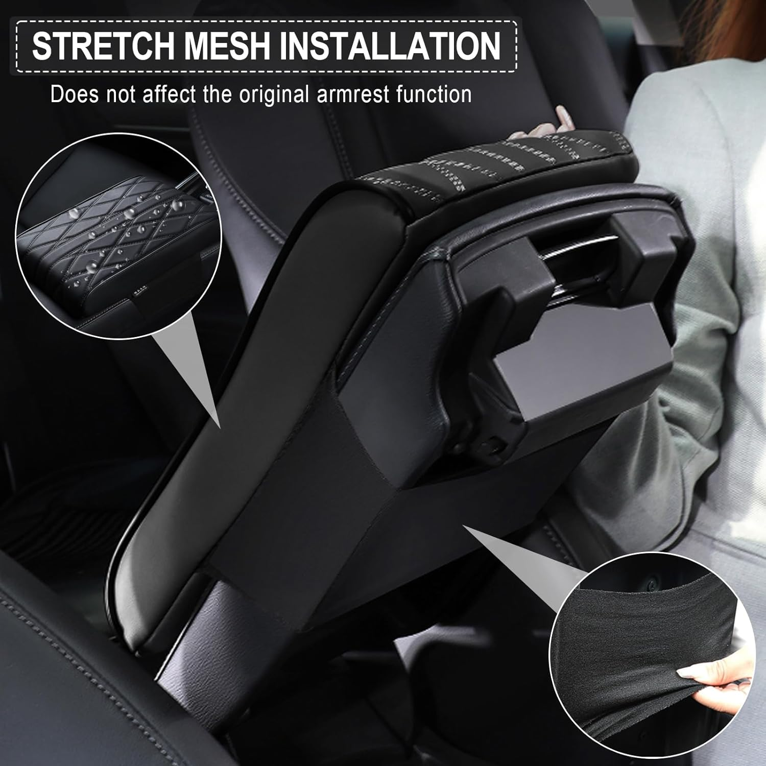 Universal Car Armrest Cover, Auto Center Console Pad, 5Cm High PU Leather Arm Rest Cushion Pads, Armrest Protector, Fit for Most Car, Vehicle,Truck Accessories image number 2