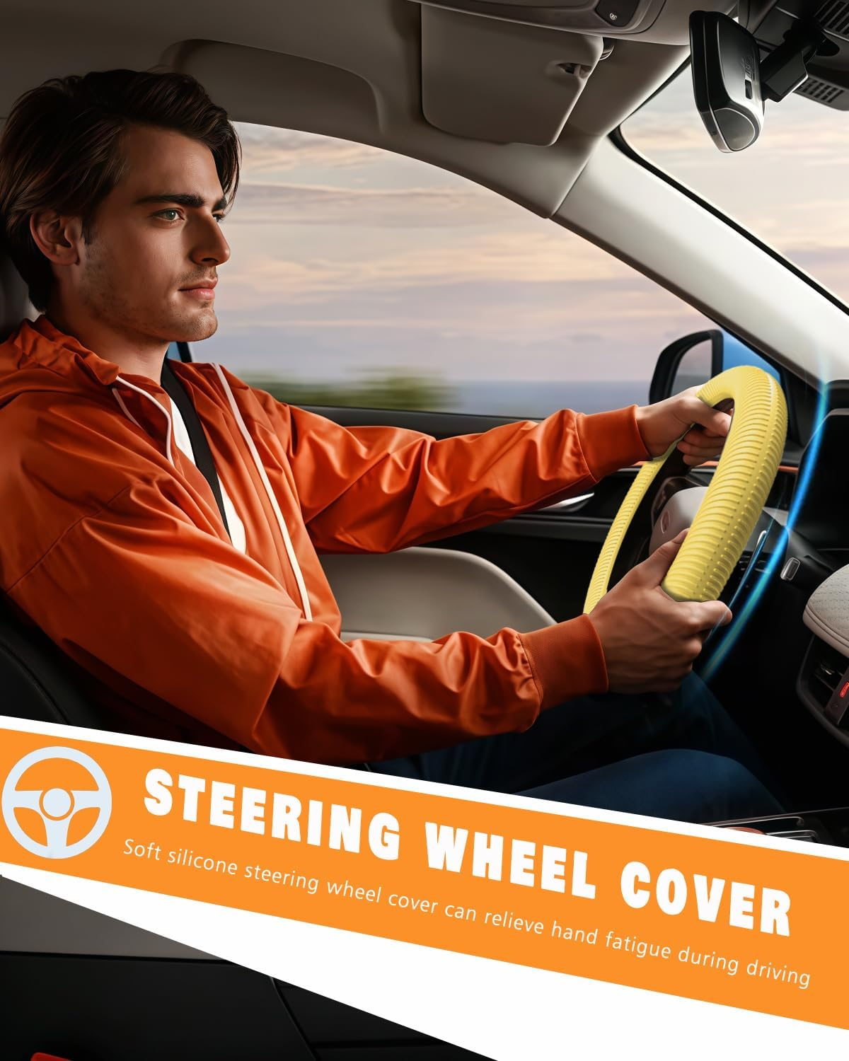 WOCOCN Car Steering Wheel Cover, Thin Anti-Skid Silicone Steering Wheel Cover for Men & Women, Universal Automotive Interior Accessories for Most Cars (Bright Yellow) image number 2