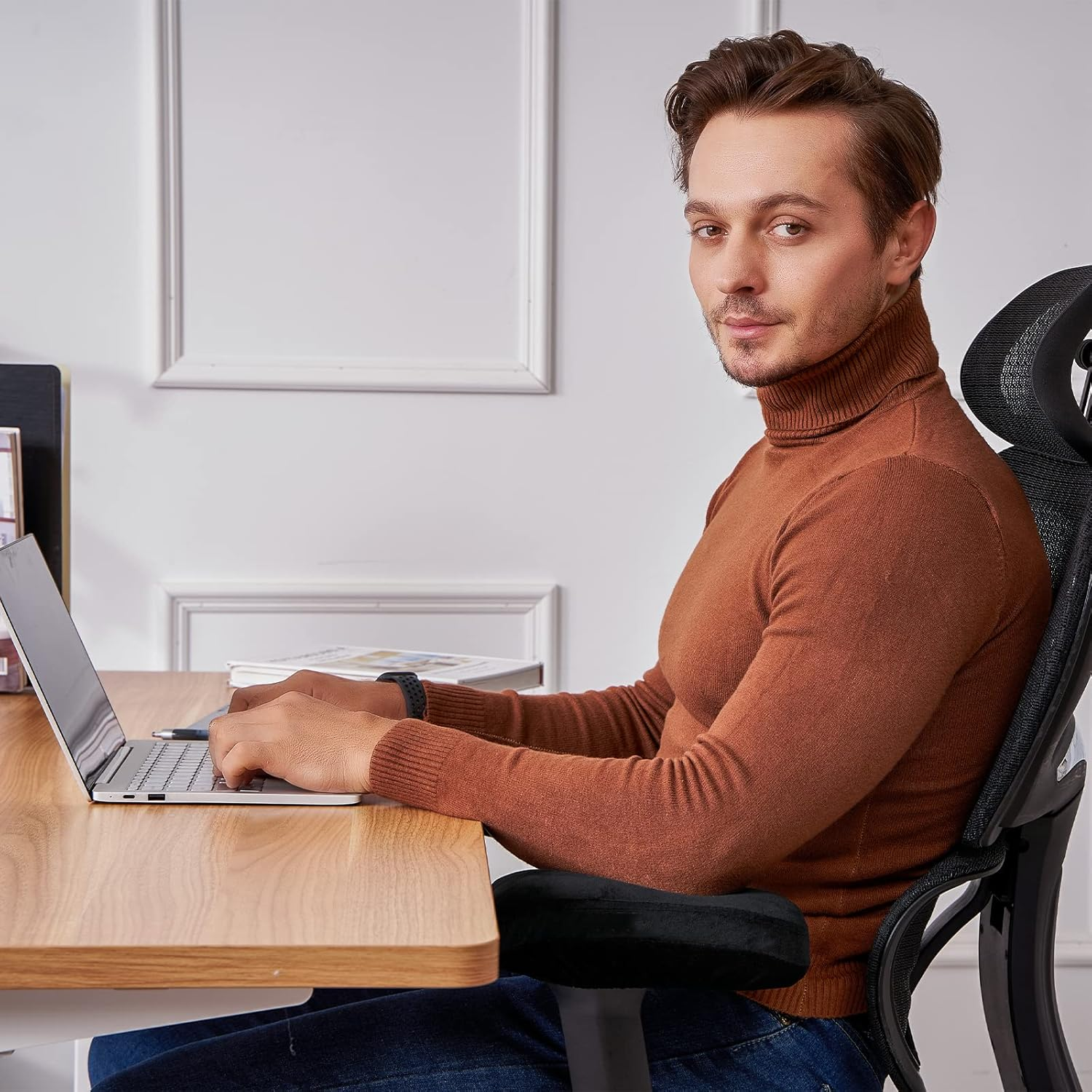 Office Chair Armrest Covers Comfort Memory Foam Armrest Pads for Office Chair Gaming Chair Arm Rest Covers for Elbows Ergonomic Armrest Pillow Pads for Desk Chair (Black, Set of 2)&hellip; image number 4