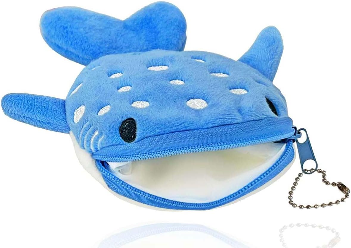 Krinisou Cute Whale Shark Coin Purse Pouch, Small Kawaii Funny Animal Plush Change Purse with Zipper for Kids Girls, 2 Whale Sharks, Cartoon