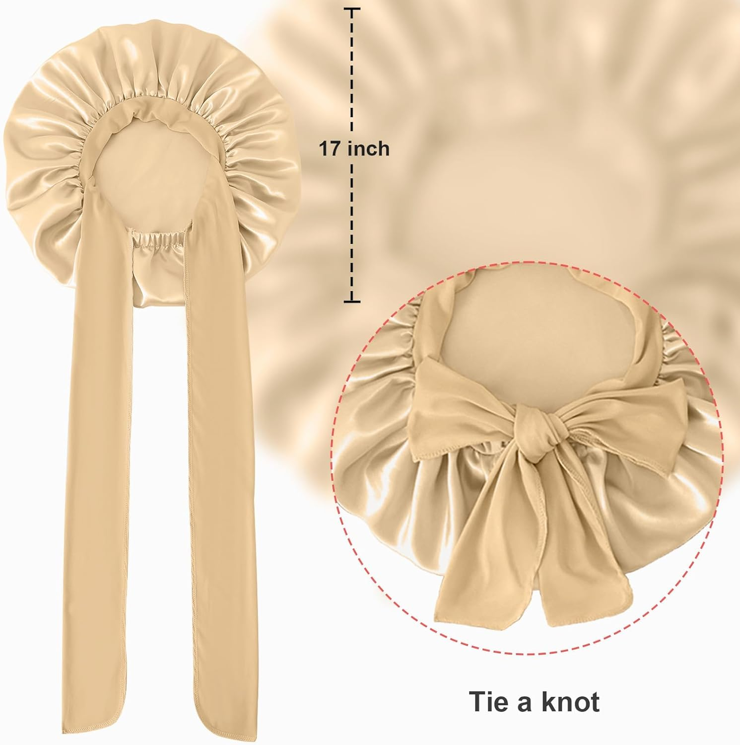 Silky Satin Bonnet for Sleeping,Single Layer Silk Satin Hair Bonnet Women with Tie Band (Navy Blue) image number 2