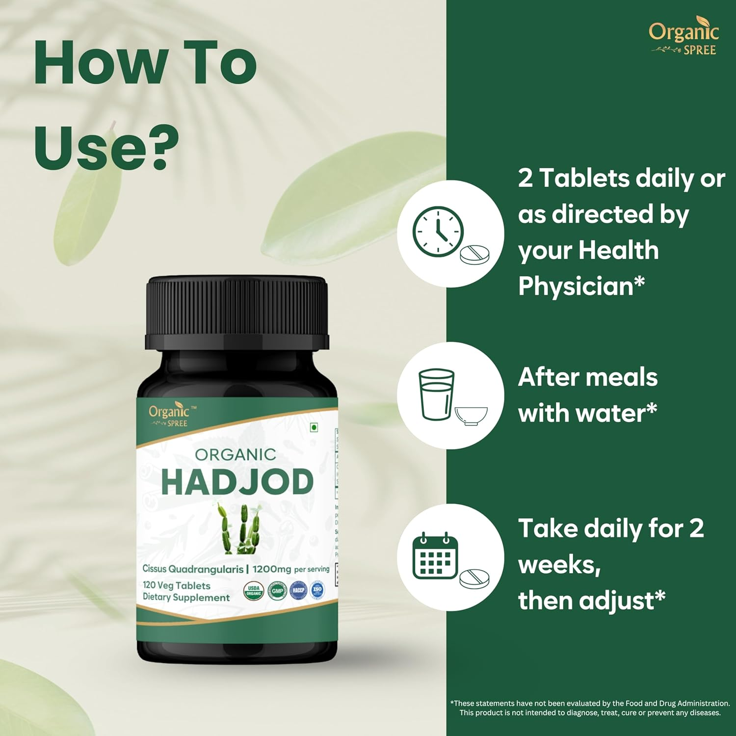 Hadjod - CISSUS 120 Tablets | Cissus Quadrangularis (Hadjod) | USDA Organic Certified | Organic and Natural 120Tab image number 5