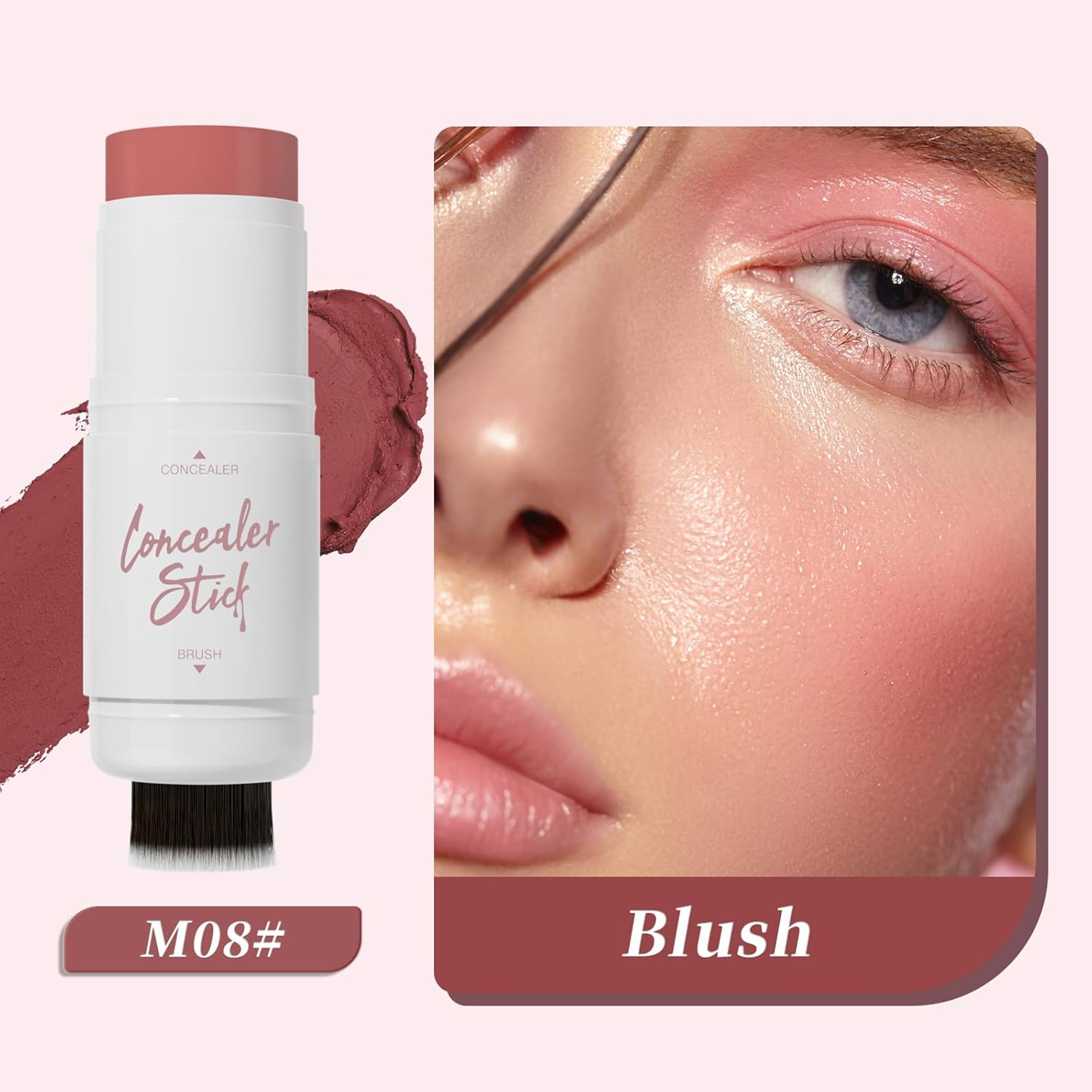 Erinde Cream Blush Stick with Brush, 3 in 1 Cheek Blush & Lip Tint & Eyeshadow Makeup Stick, Lightweight, Easy to Use, Waterproof, Long-Lasting, Ideal Cheek Makeup Gifts for All Skin Tones image number 1