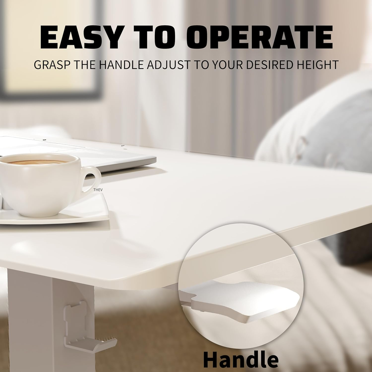 ERGOMAKER Mobile Standing Desk Pneumatic Adjustable Height 25.6 X 17.7 Inch Mobile Desk Adjustable Height on Wheels，Sit Stand up Desk Home Office Computer Desk, White + Single - White image number 2