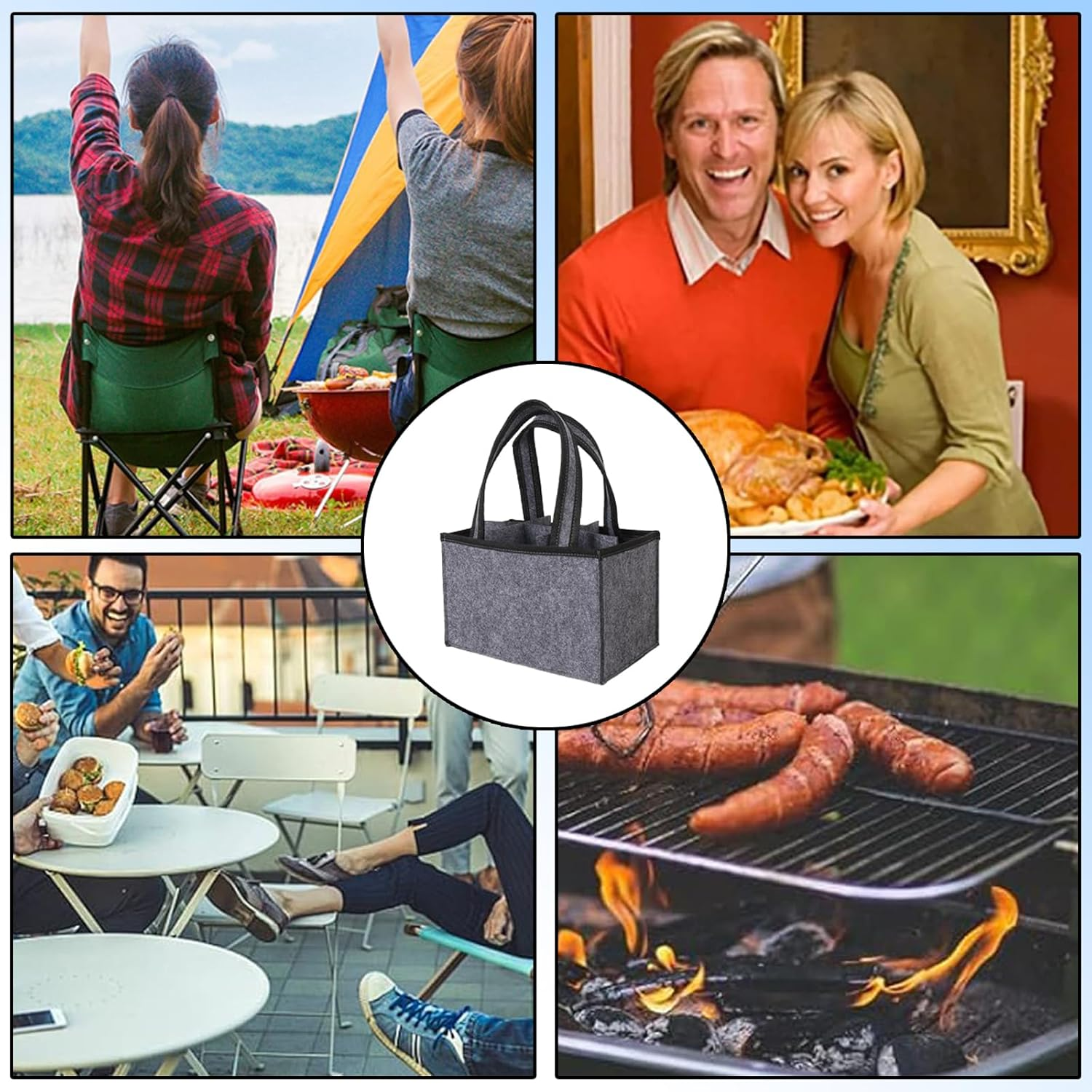 Portable Felt Wine Tote Bag for 6 Bottles - Durable Divider Design - Reusable Wine Storage Carrier for Picnics, Camping, Travel & Parties - 24X15X15Cm image number 6