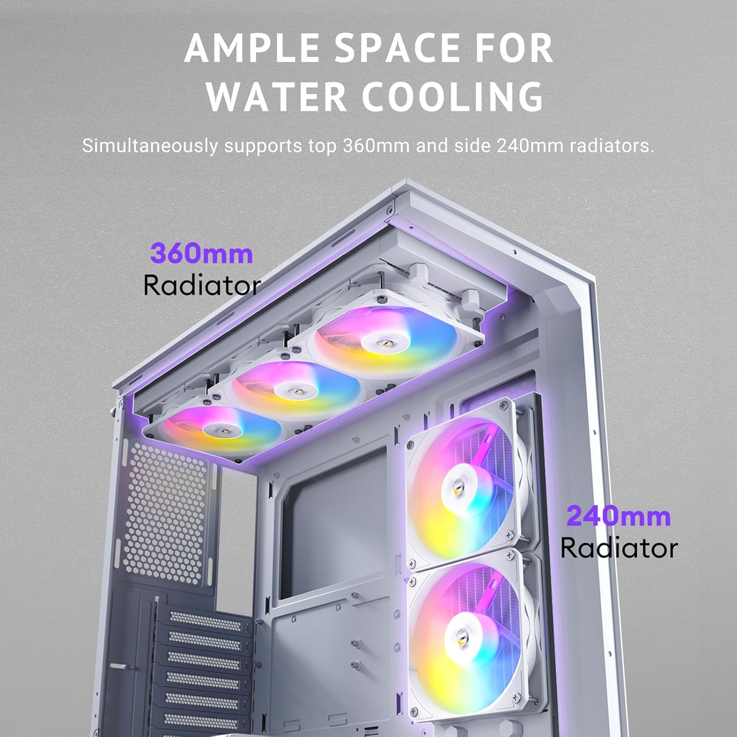 Antec C3 ARGB White, 3 X 120Mm & 1 X 120Mm ARGB PWM Fans Included, up to 8 Fans Simultaneously, Type-C，Seamless Tempered Glass Front & Side Panels, 360Mm Radiator Support, Mid-Tower ATX PC Case image number 5