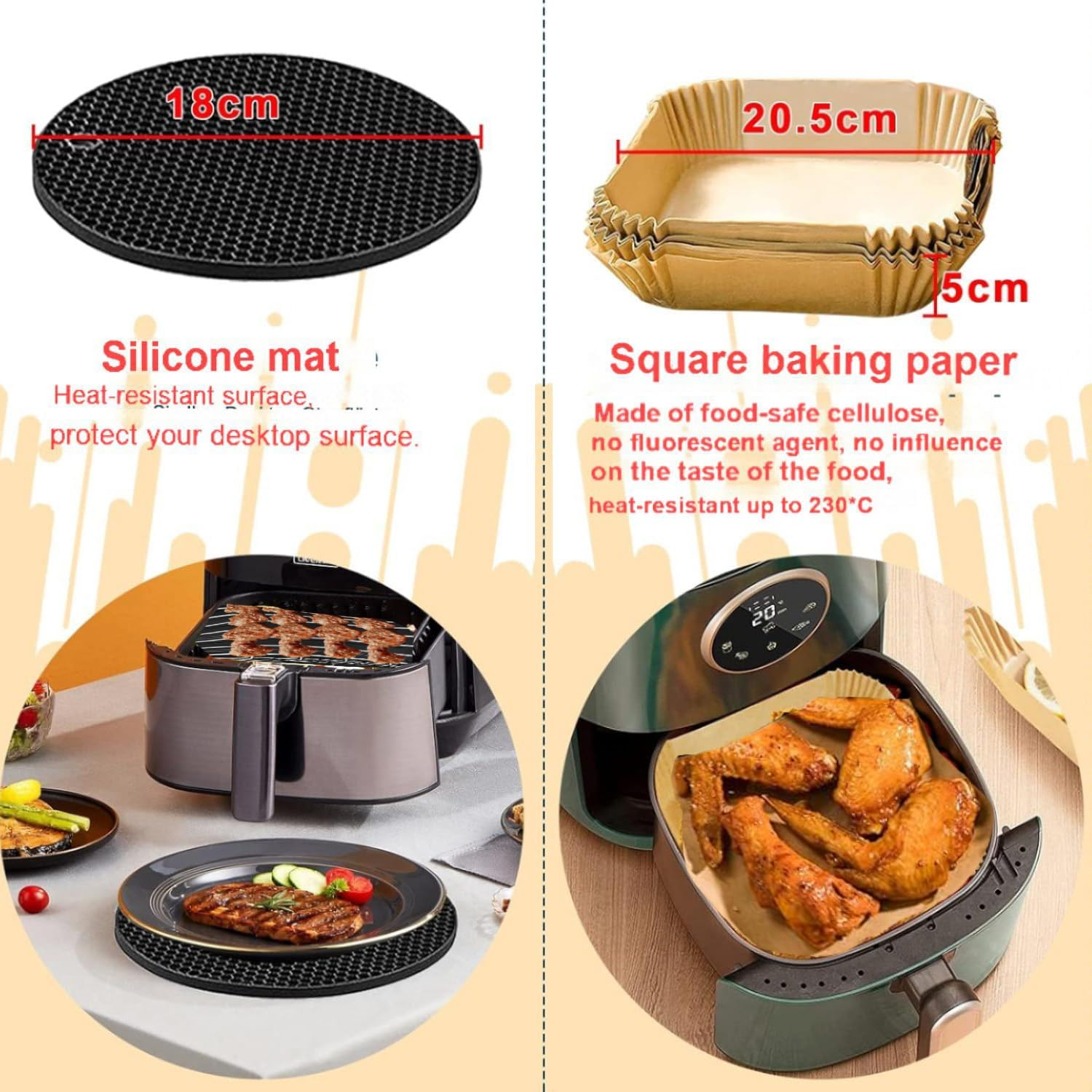 Air Fryer Accessories Set 8 Inch,12 Piece 22 Cm XXL Compatible for Philips 7.2L/8.3L,For COSORI 5.5L, for Tefal 6.5L, for Cecotec 6L. image number 1