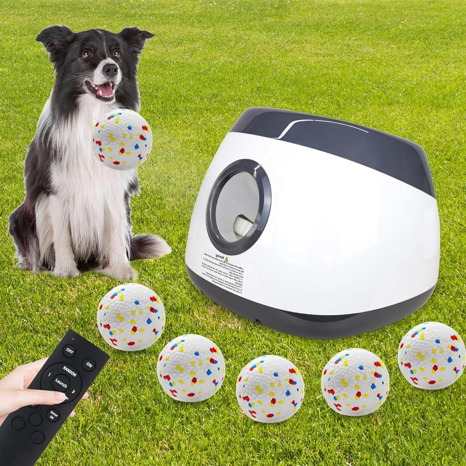 Big Automatic Ball Launcher for Dogs, 26Ft-79Ft Adjustable Distance Ball Thrower, 5200Mah Rechargeable Interactive Dog Ball Launcher with 6 Balls and Radar Wave Sensing Technology (Silver Grey) image number 3