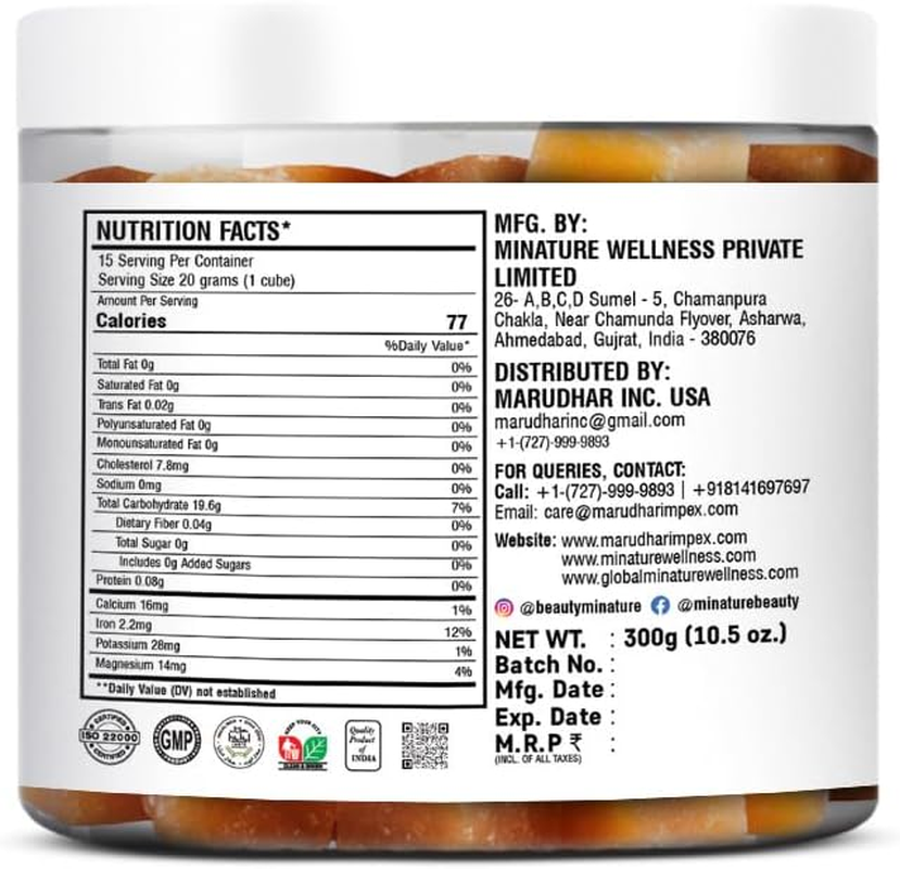 Mi Nature Jaggery Cube| 100% Pure & Unrefined Farm Fresh Sugarcane Gur/Gud Blocks| Rich in Vitamins & Minerals |Natural Healthy Sweetener & Refined Sugar Substitute| No Additive & Preservative | 300G(10.5Oz)