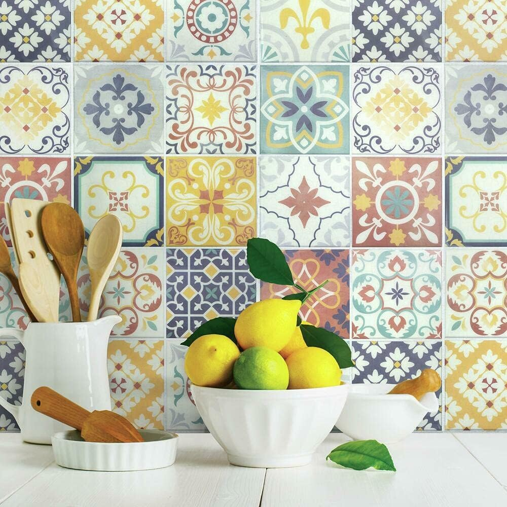 Roommates TIL4571FLT Sticktiles Aqua Scallop Peel and Stick Tile Backsplash