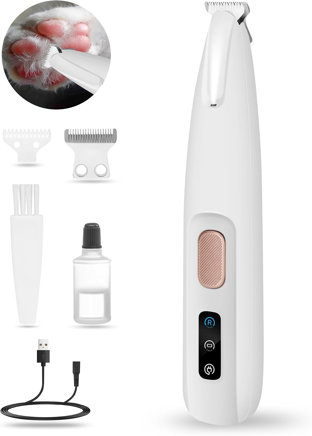 Saffory Paw Trimmer with LED Light, Ultra-Low Noise Saffory Dog Trimmer Grooming Kit with Replacement Blades, Waterproof Rechargeable Pet Hair Clippers for Small Dogs Cats Paws, Eyes, Ears, Face, Rump